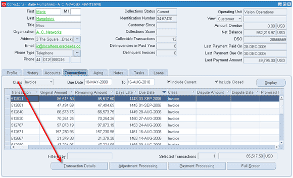 Transaction Details - Advanced Collections