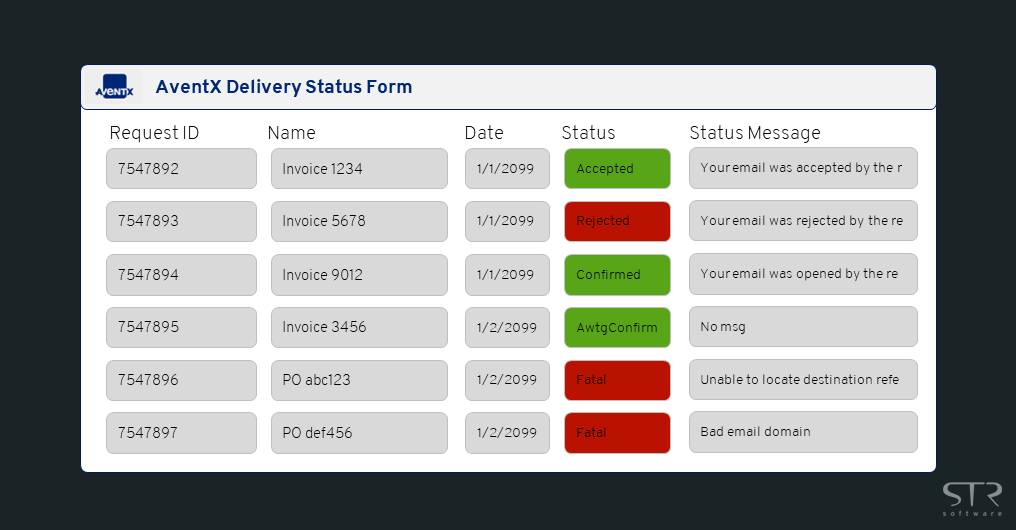 AventX for Oracle EBS Delivery Status Form Render