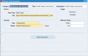 Oracle eAM Web Page Attachment Type